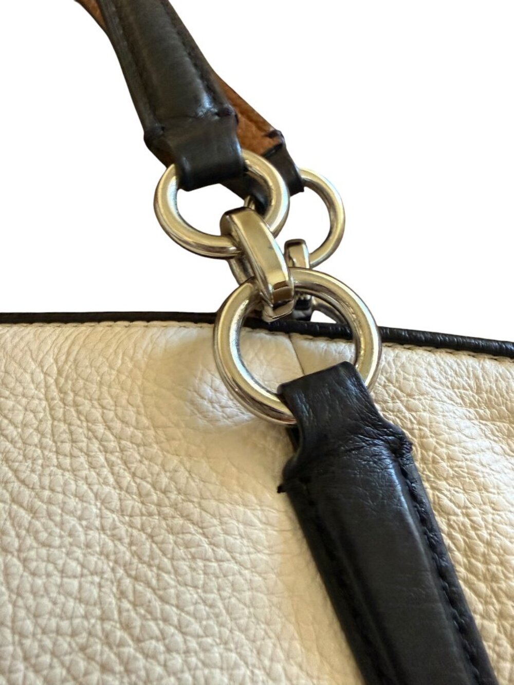 Vintage Coach Leather Kelsey Satchel Cream Black Trim Crossbody Bag - Picture 5 of 7